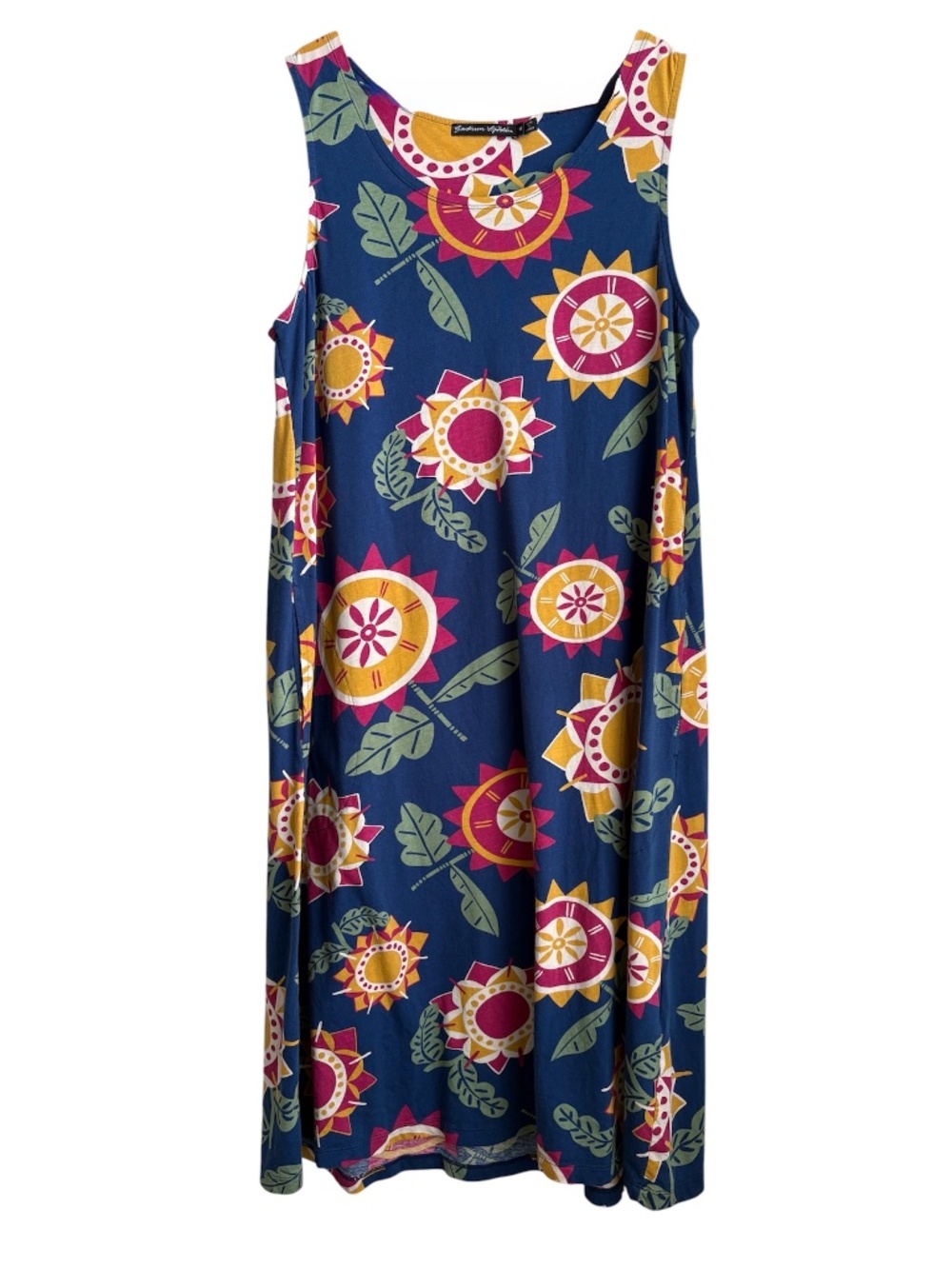 Gudrun Sjödén Women's Floral Pockets Cotton Dress Size M Summer Lagenlook Boho